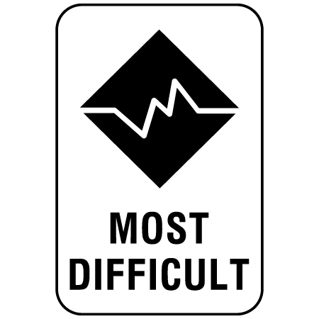 W103 Most Difficult Nordic Symbol with Custom Trail Name 12" x 18", white reflective aluminum nordic sign with rounded corners - ski area sign - Inter-Mtn.. Click to expand image
