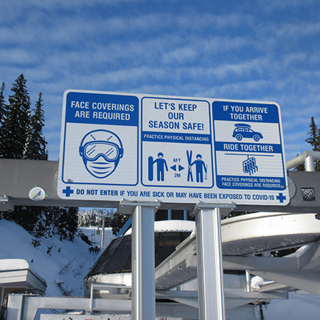 Aluminum Sign 48" x 24" (actual size 120x60cm) -Face Coverings Are Required In This Area Let's Keep Our Season Safe Be Wise Ride Together.. Click to expand image