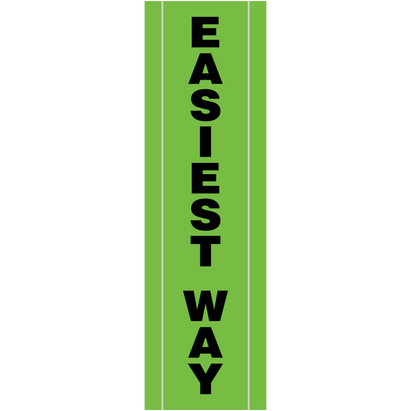 Easiest Way - Vertical banner for Ski Resorts, Bike Parks, and outdoor recreation. Made of hi vis mesh, tear and mildew resistant high tenacity polyester, coated with fade resistant high visibility green vinyl, grommets and sleeves on sides for bamboo poles. Click to expand image