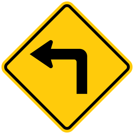 Left turn sign for snowmobile clubs by Inter-Mtn.. Click to expand image
