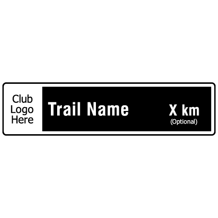 Snowmobile trail sign with space for club logo and customizable km. Click to expand image