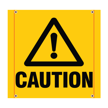 BS02 Caution, high visibility yellow square mesh banner 30x30, high visibility yellow mesh banner 84x30, tear and mildew resistant high tenacity polyester, coated with fade resistant bright yellow vinyl, grommets and sleeves on sides for bamboo poles. Click to expand image