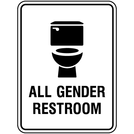 S131 All gender restroom. Aluminum 18" x 24" white and black general sign.. Click to expand image
