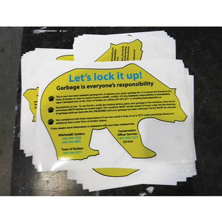 Die Cut Decals and stickers are perfect giveaways, rental shop branding, retail sales and brand awareness. High end option screened with high performance inks for vivid colour with clear nylar laminate for long term durability.. Click to expand image