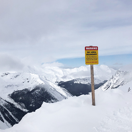H400 18" x 24" Ski Area Boundary No Ski Patrol or Avalanche Control beyond, yellow reflective aluminum closure sign with rounded corners - ski area sign - Inter-Mtn.. Click to expand image
