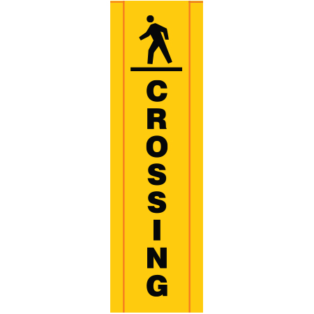 BV16G Pedestrian Crossing, high visibility yellow vertical mesh banner 18x60, high visibility yellow mesh banner 84x30, tear and mildew resistant high tenacity polyester, coated with fade resistant bright yellow vinyl, grommets and sleeves on sides for bamboo poles. Click to expand image
