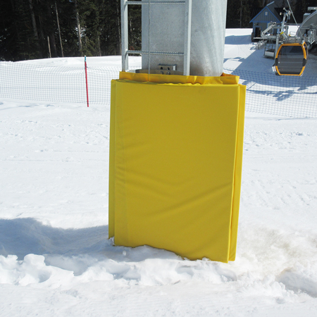 Sectional Tower Pad 5' tall x 4' wide (2' x 2' x 2') Panels with 2" Closed Cell Foam Straps and Buckles Yellow 18oz Vinyl.. Click to expand image