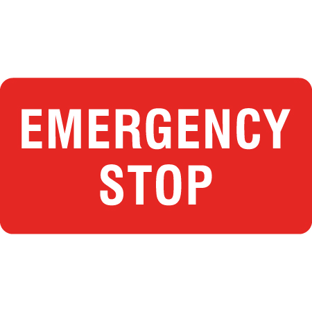 Z20 Emergency Stop 12" x 6", red reflective aluminum CSA - Z98 sign with rounded corners - ski area sign - Inter-Mtn.. Click to expand image