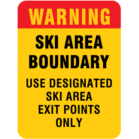 H405 Ski Area Boundary - use designated ski area exit points only, yellow reflective aluminum closure sign with rounded corners - ski area sign - Inter-Mtn.. Click to expand image