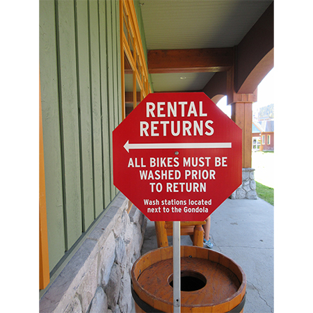 D37 Custom Wording, Red Octagon Flip Discs 18 x 18, polythylene disc, UV protected and cost effective marking signs, holes on top to hang from rope, slots top and bottom to fit over bamboo poles, trail and ability markers.. Click to expand image