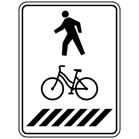 R-111-1 Pedestrian, cyclist, crosswalk, left, 18 x 24. Reflective aluminum, traffic sign for all parks, recreational facilities, municipal, city, town. Rules and conditions of your specific area, jurisdiction, produced by Inter-Mtn.. Click to expand image