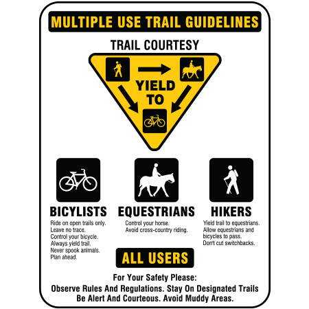 S300 Multiple Yield Sign 18" x 24", White Reflective Aluminum Sign, simple message for all parks and recreational facilities. Signs can be easily adapted to BC Parks, Parks Canada, rules and conditions of your specific area, jurisdiction, produced by Inter-Mtn.. Click to expand image