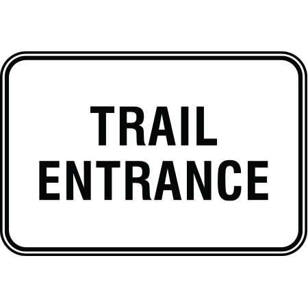 R115 Trail Entrance, 18 x 12, White Reflective Aluminum Sign, simple message for all parks and recreational facilities. Signs can be easily adapted to BC Parks, Parks Canada, rules and conditions of your specific area, jurisdiction, produced by Inter-Mtn.. Click to expand image