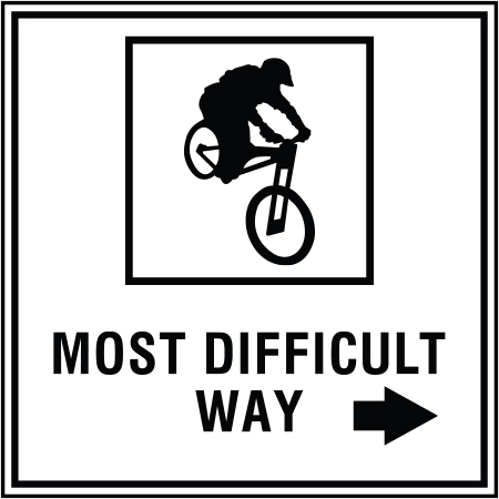 B160c 18" x 18" Coroplast Sign - Black Diamond Mountain Bike Trail Sign - More Difficult Way with Arrow.. Click to expand image