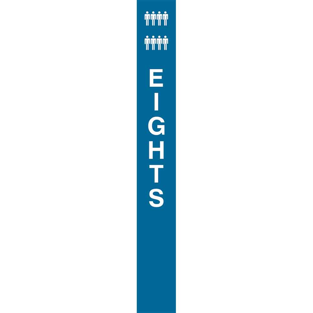 Eights - Blue Vertical Vinyl Pole Banner 5" x 40" for ski areas and lift access mountain biking at a lift loading and unloading areas. Click to expand image