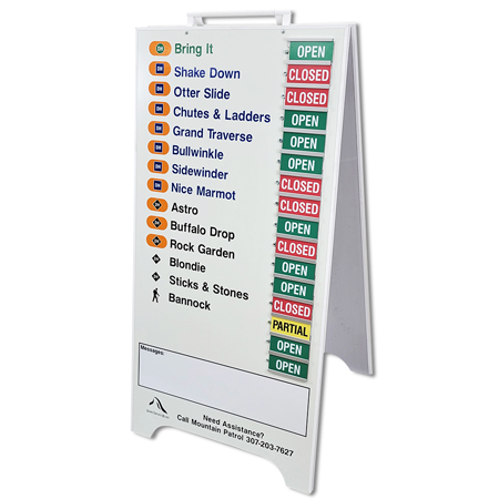 Variety of substrates available from standard crezon, metal frames with coroplast inserts, plastic, stained birch, or for added durability and longevity, custom heavy duty 12 gauge aluminum. Various sizes, handles and panels can be changed or updated.. Click to expand image