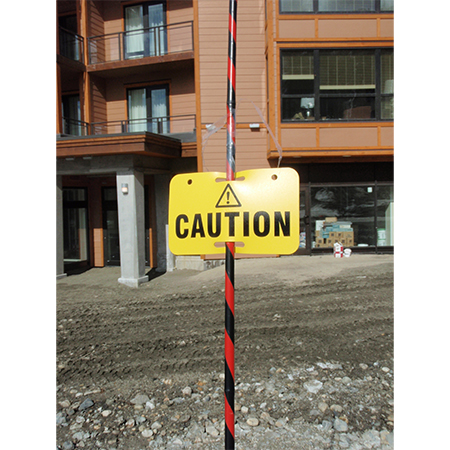 D05 Caution 11.5" x 7" Yellow rectangle polythylene disc, UV protected and cost effective marking signs, holes on top to hang from rope, slots top and bottom to fit over bamboo poles, trail and ability markers.. Click to expand image