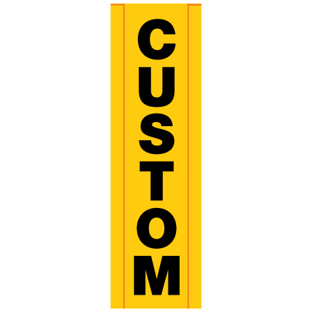 BV99 Custom Text Yellow Banner Vertical 18" x 60", tear and mildew resistant high tenacity polyester, coated with fade resistant vinyl, grommets and sleeves on sides for bamboo poles.. Click to expand image