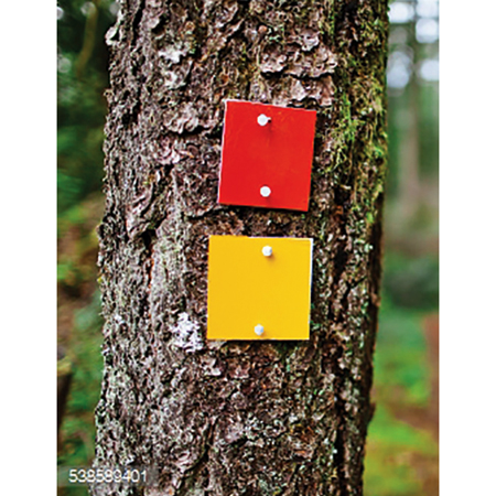 Trail markers are available in a variety of shapes and sizes and allow for double sided messaging. Add logos and branding.. Click to expand image
