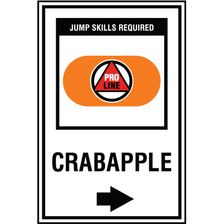 B217 12 x 18, Pro Line Freeride Mountain Bike Trail Sign, Crabapple with Arrow, coroplast and 12 gauge sign grade aluminum sheeted with top quality, high performance print* or vinyl graphics, direct people in all trail systems, technical, cross-country, freeride, downhill, professional, difficulty levels, choose your symbol, custom, mountain bike risk and liability, safety, summer, trail, downhill.. Click to expand image