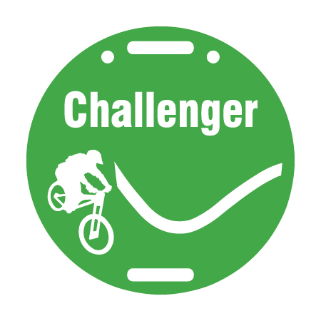 E100, 11.5 x 11.5, mountain bike trail name cross-country, green circle polythylene disc, UV protected and cost effective marking signs, holes on top to hang from rope, slots top and bottom to fit over bamboo poles, trail and ability markers.. Click to expand image