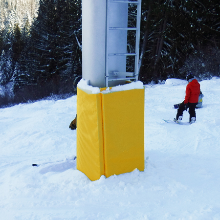 Sectional Tower Pad 5' tall x 6' wide (2' x 2' x 2') Panels with 2" Closed Cell Foam Straps and Buckles Yellow 18oz Vinyl.. Click to expand image