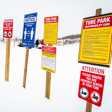 L606 Snow Tubing Responsibility Code (Custom - Please Confirm Wording) 30" x 36" High Performance Print or Reflective Print with Protective Laminate Aluminum sign for ski areas - produced by Inter-Mtn.. Click to expand image