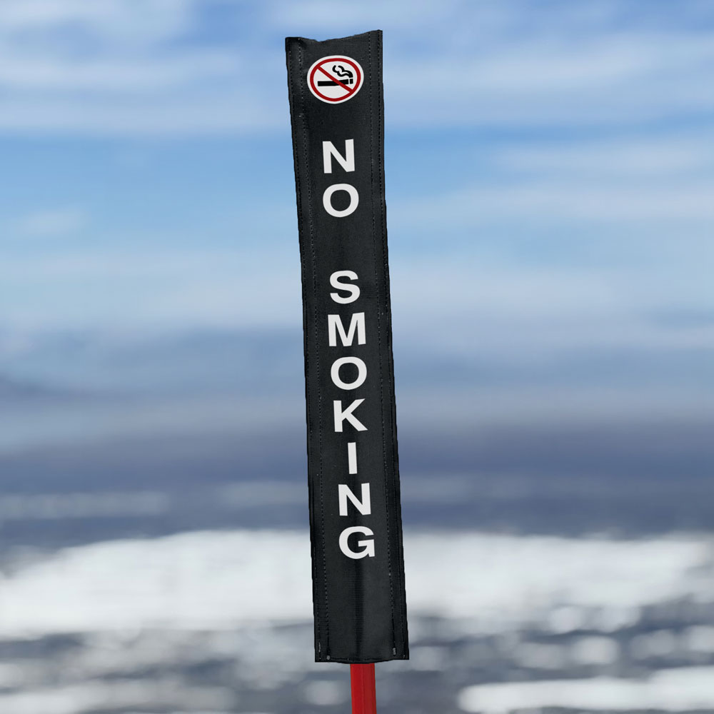 18oz vinyl banner material with a digital print - Pole Banner for ski resorts No Smoking to help you try and keep your area from from smoking. Click to expand image