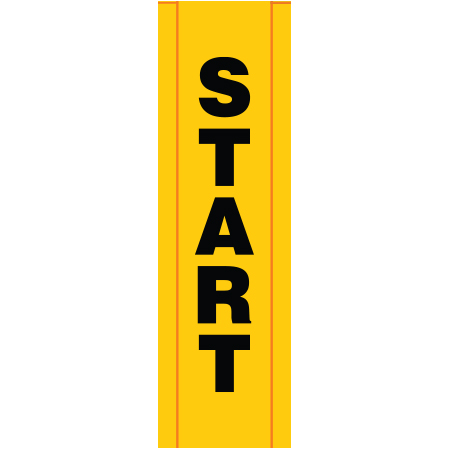 BV12 Start, high visibility yellow vertical mesh banner 18x60, high visibility yellow mesh banner 84x30, tear and mildew resistant high tenacity polyester, coated with fade resistant bright yellow vinyl, grommets and sleeves on sides for bamboo poles. Click to expand image