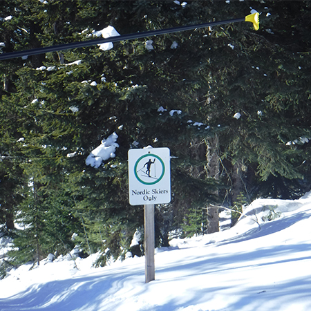 W169 Nordic Skiers Only 18" x 24", white reflective aluminum nordic sign with rounded corners - ski area sign - Inter-Mtn.. Click to expand image