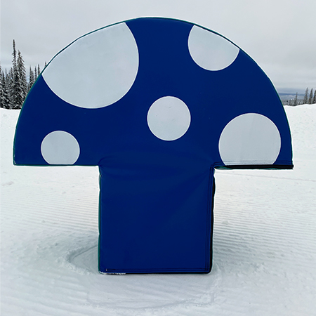 Kid's blue foam mushroom block on snow.. Click to expand image