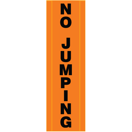 BV10 No Jumping, high visibility orange vertical mesh banner 18x60, high visibility orange mesh banner 84x30, tear and mildew resistant high tenacity polyester, coated with fade resistant high vis orange vinyl, grommets and sleeves on sides for bamboo poles. Click to expand image