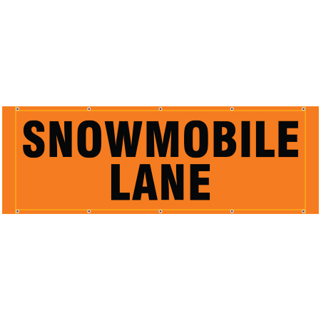 BH19 Snowmobile Lane, high visibility orange mesh banner 84x30, tear and mildew resistant high tenacity polyester, coated with fade resistant high vis orange vinyl, grommets and sleeves on sides for bamboo poles. Click to expand image