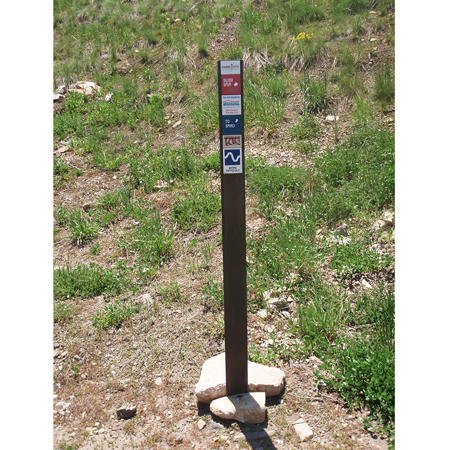 Dual-sided marking for directional and trail signs. Useful as driveable flexible delineators. Recessed decal surfaces on both sides made for dual-sided marking. Fiberglass composite material, the marker is resistant to vandalism, UV exposure and extreme temperature changes.. Click to expand image
