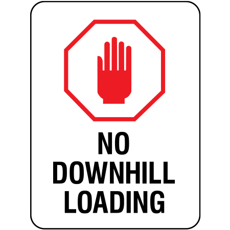 A18 No Downhill Loading 18" x 24" White Reflective Aluminum ANSI sign for ski areas produced by Inter-Mtn.. Click to expand image
