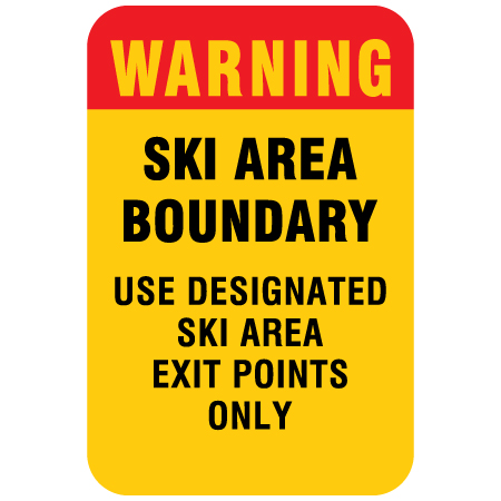 H405 Ski Area Boundary - use designated ski area exit points only, yellow reflective aluminum closure sign with rounded corners - ski area sign - Inter-Mtn.. Click to expand image
