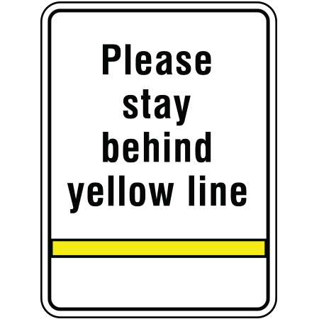 R302 Please stay behind yellow line, 18 x 24, White Reflective Aluminum Sign, simple message for all parks and recreational facilities. Signs can be easily adapted to BC Parks, Parks Canada, rules and conditions of your specific area, jurisdiction, produced by Inter-Mtn.. Click to expand image