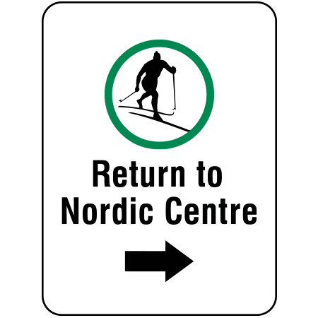 W170 Return to Nordic Centre 18" x 24", white reflective aluminum nordic sign with rounded corners - ski area sign - Inter-Mtn.. Click to expand image