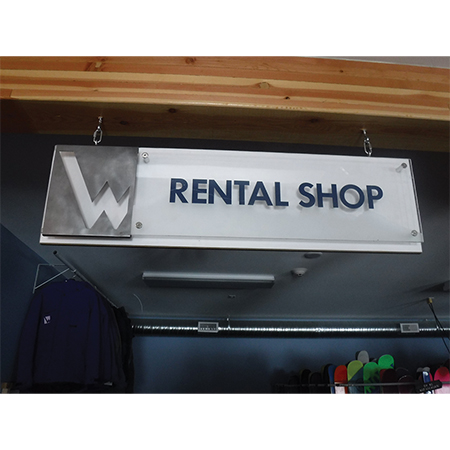 Rental shop plexi acrylic sign.. Click to expand image