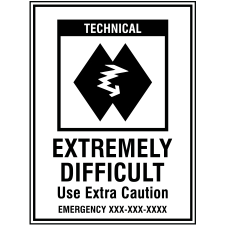 B234 18 x 24, Double Black Diamond Technical Mountain Bike Trail Sign, Extremely Difficult / Emergency #, coroplast and 12 gauge sign grade aluminum sheeted with top quality, high performance print* or vinyl graphics, direct people in all trail systems, technical, cross-country, freeride, downhill, professional, difficulty levels, choose your symbol, custom, mountain bike risk and liability, safety, summer, trail, downhill.. Click to expand image