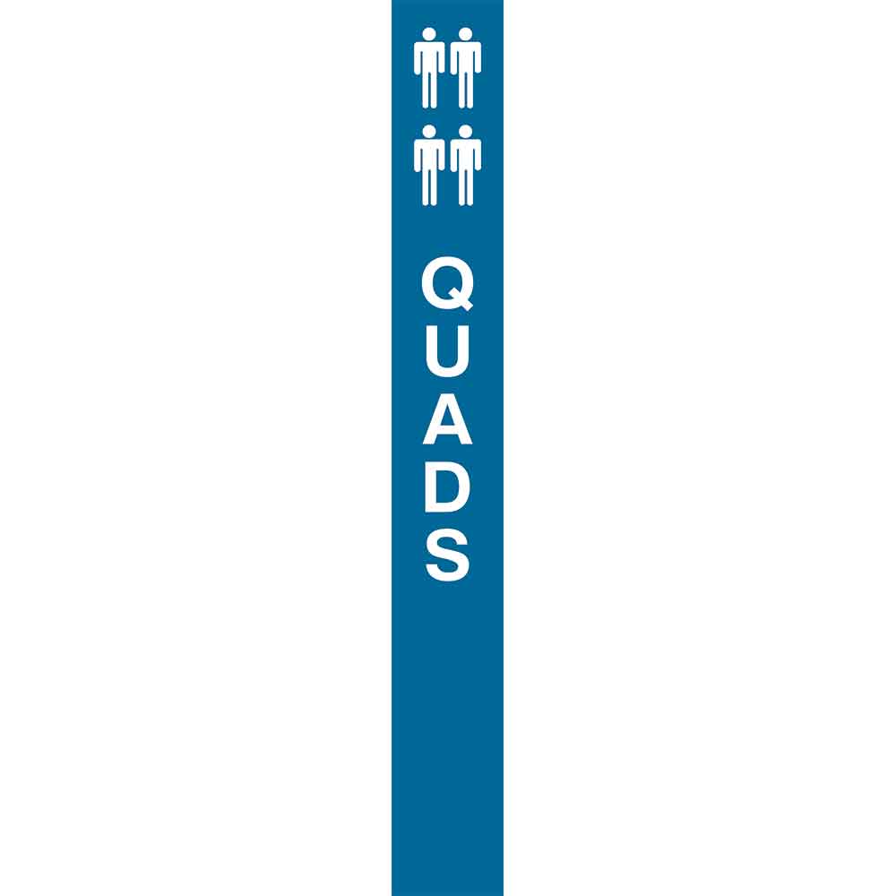 Quads - Blue Vertical Vinyl Pole Banner 5" x 40" for ski areas and lift access mountain biking at a lift loading and unloading areas. Click to expand image