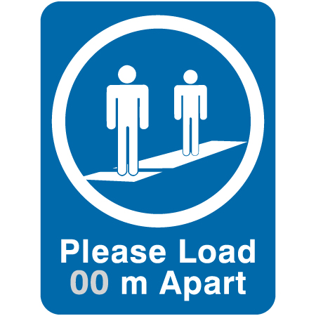 L506 Please Load (Provide Distance) Apart - with Conveyor Symbol 18" x 24" Blue Reflective Aluminum lift sign for ski areas - produced by Inter-Mtn.. Click to expand image