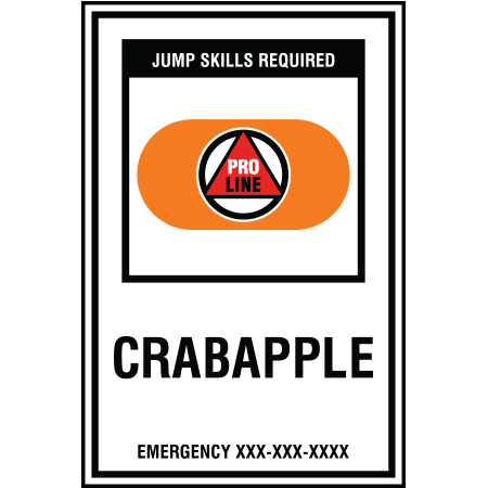 B216 12 x 18, Pro Line Freeride Mountain Bike Trail Sign, Crabapple, Emergency #, coroplast and 12 gauge sign grade aluminum sheeted with top quality, high performance print* or vinyl graphics, direct people in all trail systems, technical, cross-country, freeride, downhill, professional, difficulty levels, choose your symbol, custom, mountain bike risk and liability, safety, summer, trail, downhill.. Click to expand image