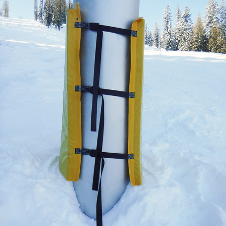 Sectional Tower Pad 5' tall x 6' wide (2' x 2' x 2') Panels with 2" Closed Cell Foam Straps and Buckles Yellow 18oz Vinyl.. Click to expand image