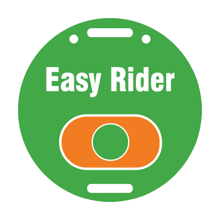 E150, 11.5 x 11.5, Freeride trail name, green circle polythylene disc, UV protected and cost effective marking signs, holes on top to hang from rope, slots top and bottom to fit over bamboo poles, trail and ability markers.. Click to expand image