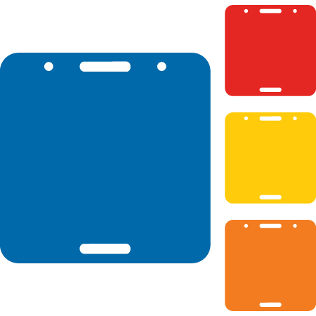 square polythylene disc, UV protected and cost effective marking signs, holes on top to hang from rope, slots top and bottom to fit over bamboo poles, trail and ability markers, blue, red, yellow, and orange.. Click to expand image