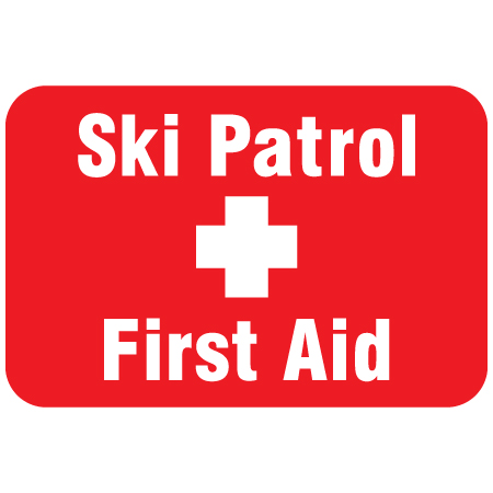 H122 Ski Patrol First Aid 18" x 12" Red Reflective Aluminum Sign produced by Inter-Mtn.. Click to expand image