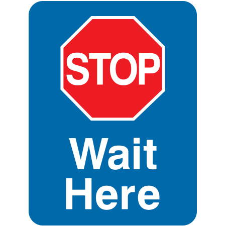 L215 Stop Wait Here 18" x 24" Blue Reflective Aluminum lift sign for ski areas - produced by Inter-Mtn.. Click to expand image