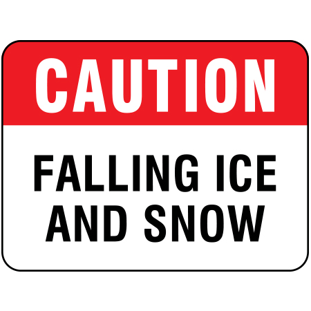 H126 CAUTION Falling Ice and Snow 24" x 18" White Reflective Aluminum Sign produced by Inter-Mtn.. Click to expand image