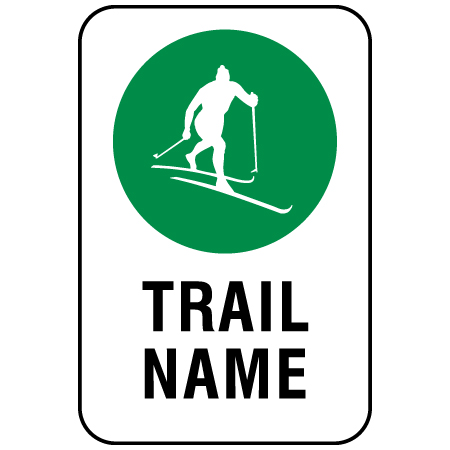 W152 Green Nordic with Custom Trail Name 12" x 18", white reflective aluminum nordic sign with rounded corners - ski area sign - Inter-Mtn.. Click to expand image